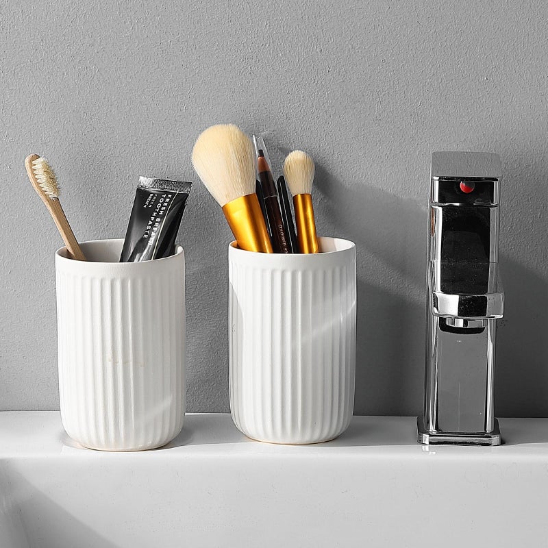 BSDISP White Toothbrush Holders for Bathrooms - 1 Cups Ceramic Toothbrush Toothpaste Holders  White Bathroom Tumbler Cups Reusable Toothbrush Mouthwash Cup  Bathroom Counter Organizer. - Image 5